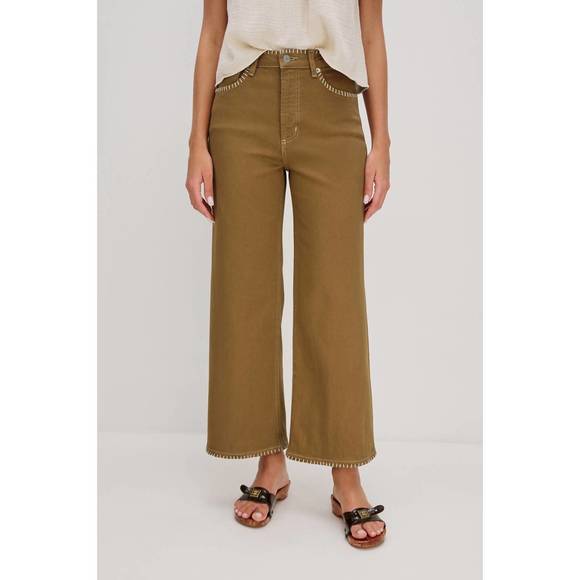 NEW RAILS getty crop wide leg jeans in safari embroidered - Picture 1 of 3